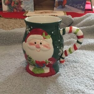 Festive Santa Holiday Mug with Candy Cane Handle